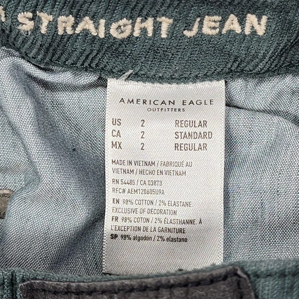 American Eagle Jeans Womens 2‎ Green Stretch Corduroy High Rise Mom Straight Leg